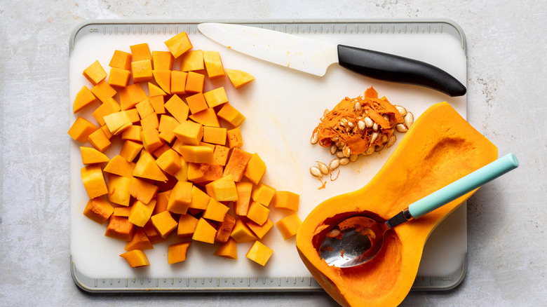 butternut squash on cutting board 