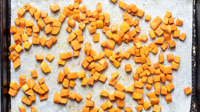 butternut squash on baking sheet 