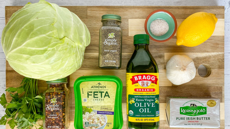 cabbage wedge ingredients on counter 