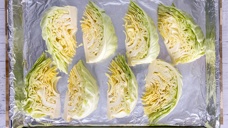 cabbage on baking sheet 