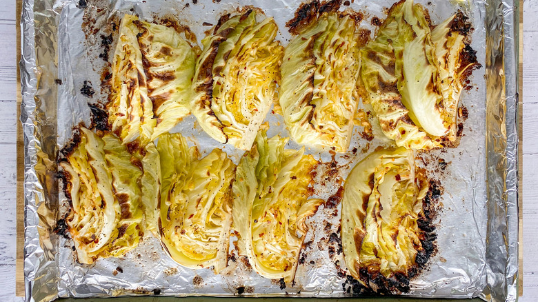 roasted cabbage on baking sheet 