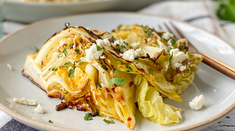 feta roasted cabbage on plate 