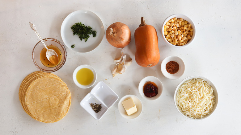 ingredients for squash quesadilla on table