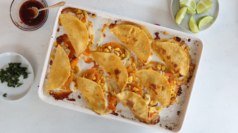 baked squash and corn quesadilla