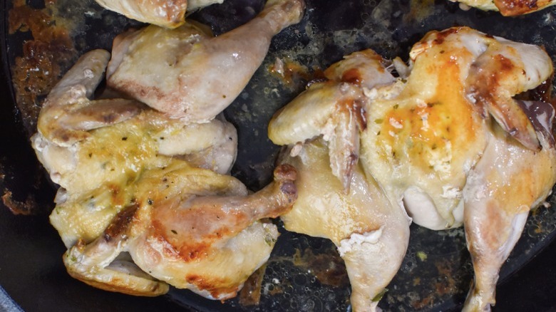 roasted cornish game hens in pan