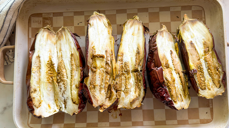 eggplants on baking sheet