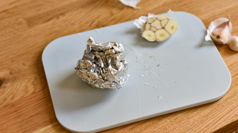 wrapping garlic inside of foil