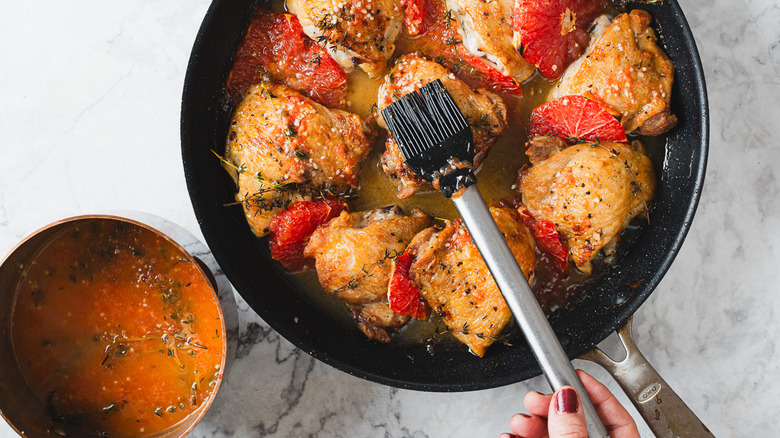 Glazing the chicken