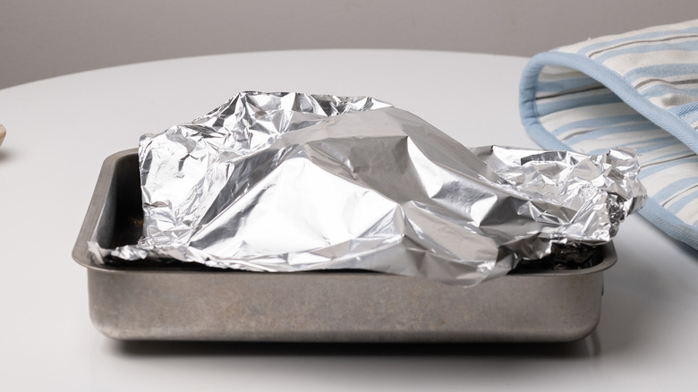 lamb resting covered in foil