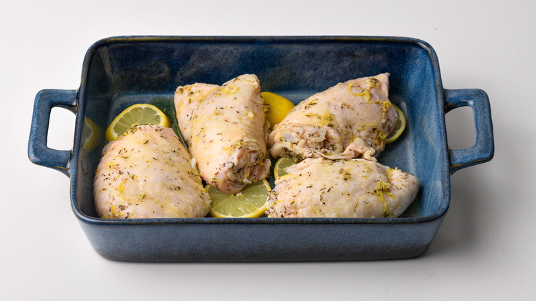 chicken thighs in baking dish 