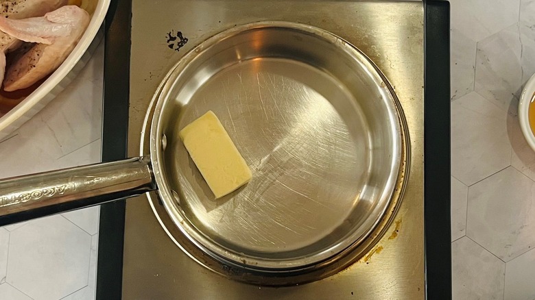 butter in saucepan