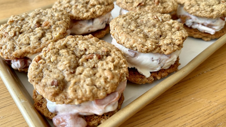 Oatmeal cookies as ice cream sandwiches