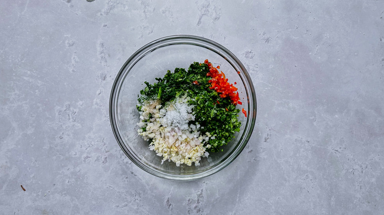 chimichurri ingredients in a bowl