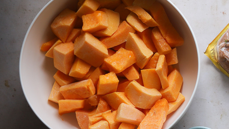 Bowl of fresh cut pumpkin