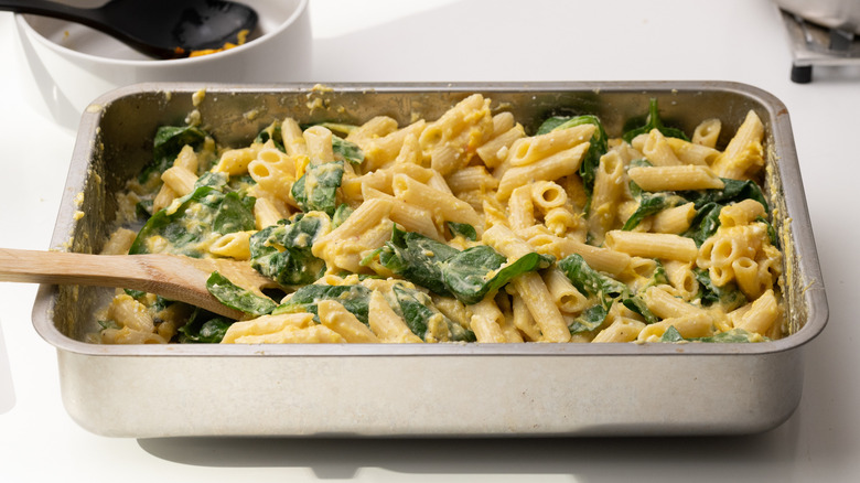 pumpkin feta and spinach pasta 