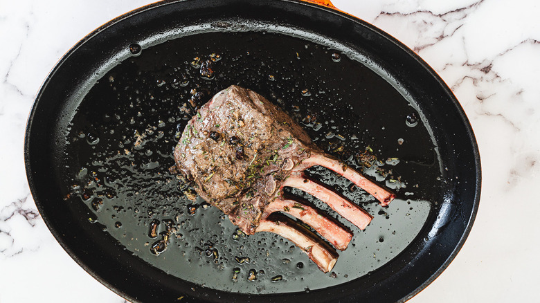 Venison rack in pan