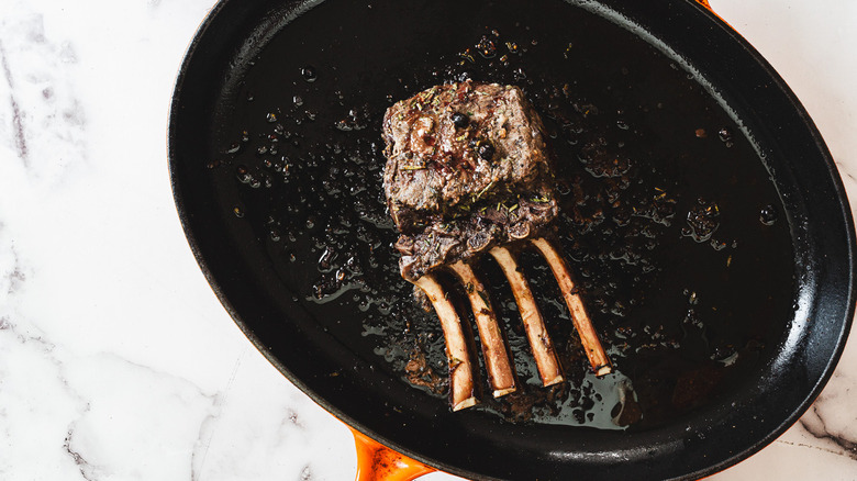 Venison rack in pan