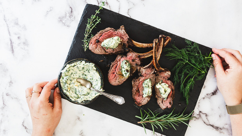 Venison ribs with butter and herbs