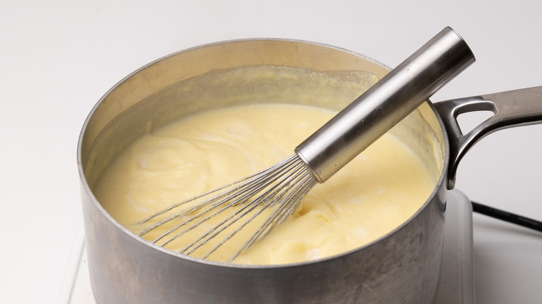 cooked polenta in a pan