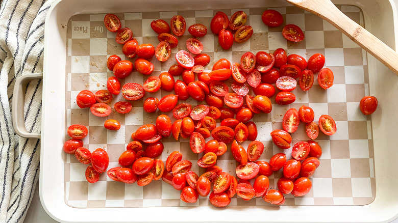 tomatoes on baking sheet