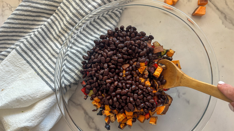 black beans in glass bowl