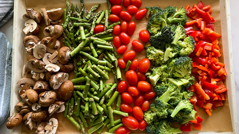 assorted vegetables on baking sheet