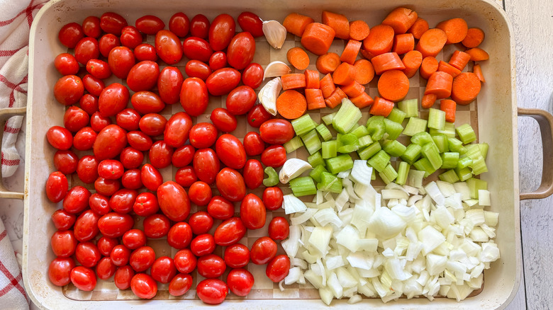 vegetables on baking sheet