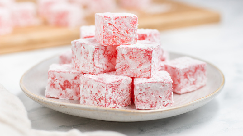 rose turkish delight on plate 