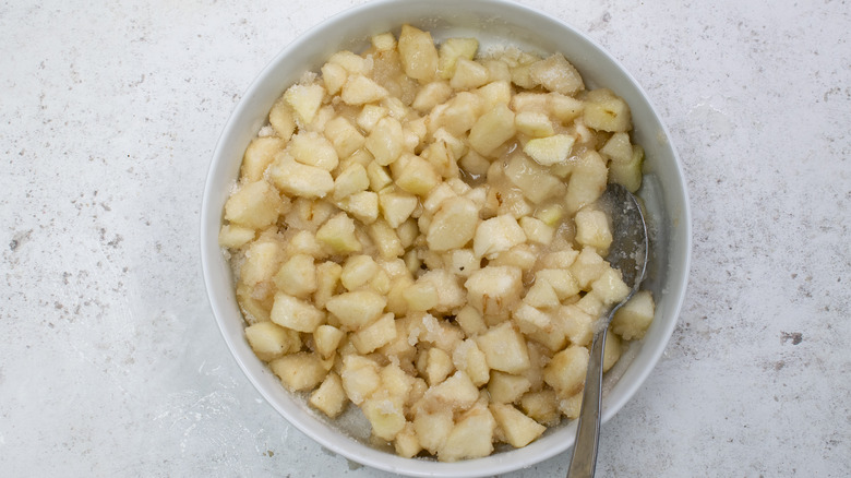 chopped pears in bowl