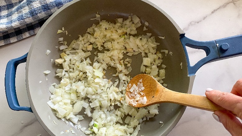 onions in frying pan