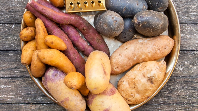 new, fingerling and sweet potatoes