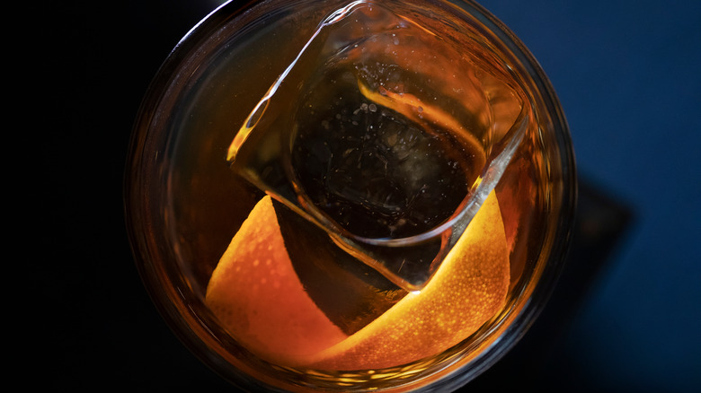 Top-down view of Rusty Nail cocktail