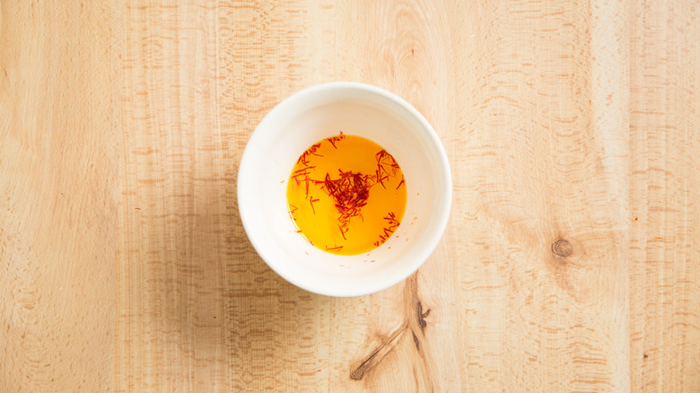 saffron steeping in small bowl 