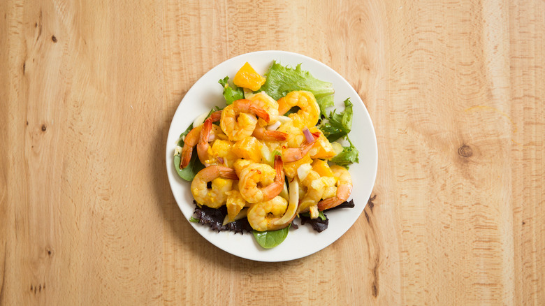 shrimp salad on white plate