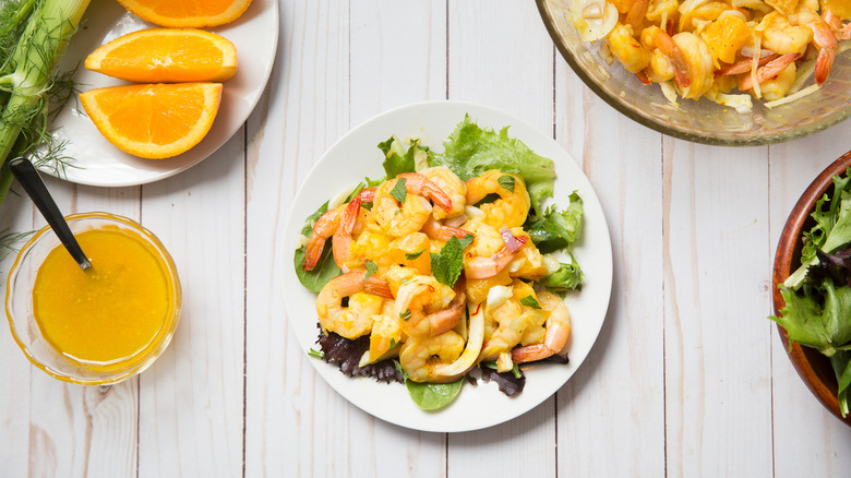 citrus shrimp salad on table