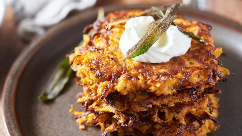 stack of latkes on plate