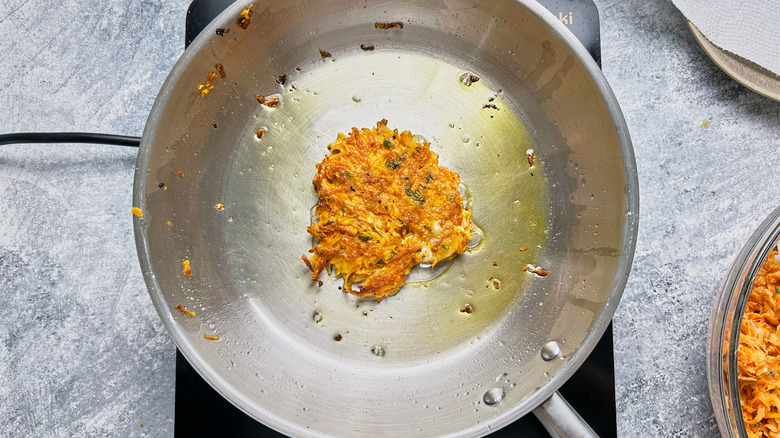 frying latke in skillet