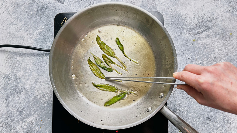 frying sage in skillet