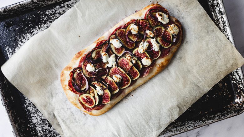 baked flatbread on baking sheet