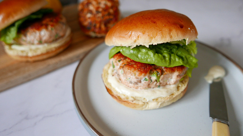 salmon burger on plate