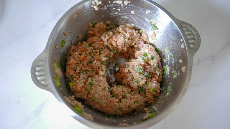 salmon burger ingredients in bowl