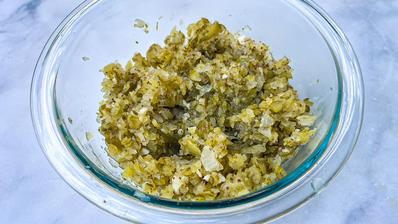 pickle relish in glass bowl