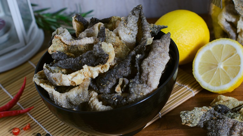 crispy fried salmon skin snacks