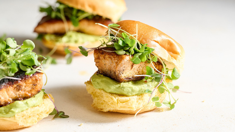 salmon sliders on a table