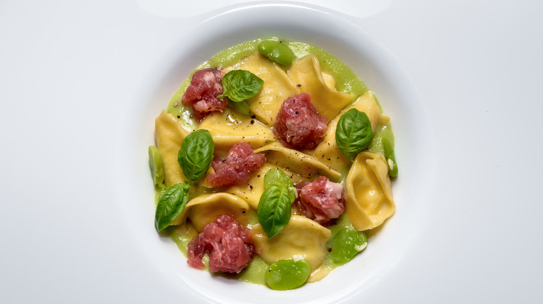 Agnolotti del plin and salsiccia di Bra