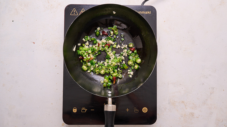 frying aromatics in wok