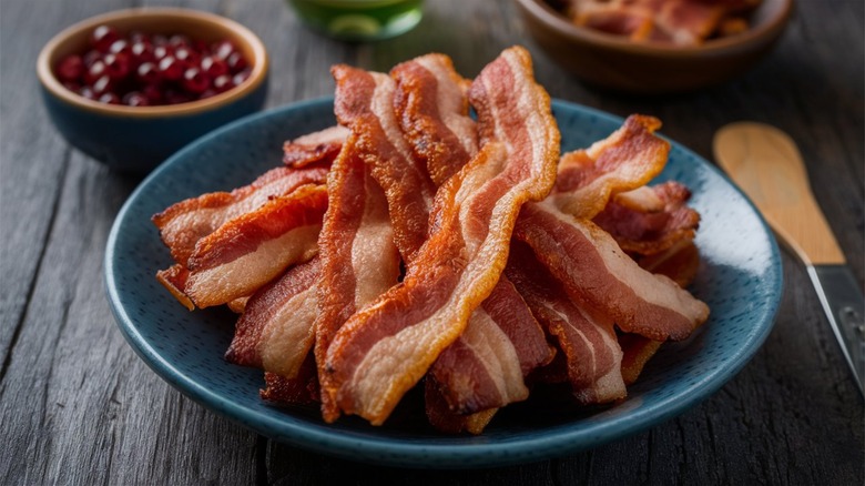 Plate of crispy bacon