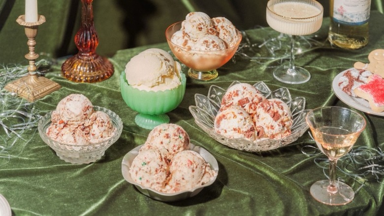 Five Salt & Straw holiday ice cream flavors on a table