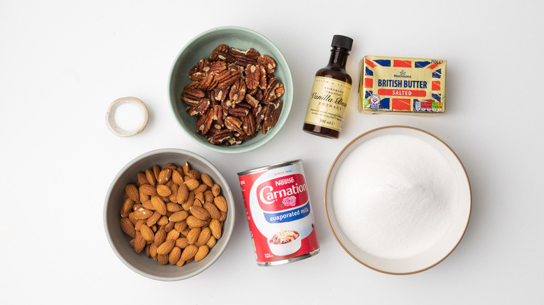 ingredients for almond pecan pralines