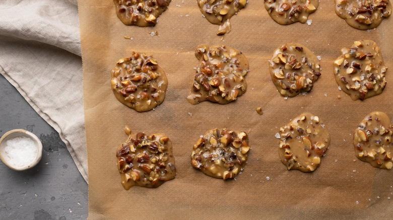 salted pralines on brown paper